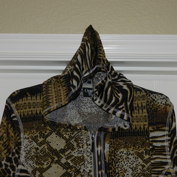 Onque Casual Cardigan Hooded Sweater Animal Print Sz XL - Picture 8 of 10